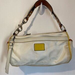 Coach Cream and Tan Shoulder Bag with Yellow Accents